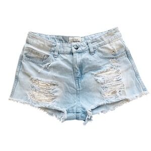 Harlow High Rise Denim Shorts Distressed Ripped Frayed Hem Light Wash Size 25